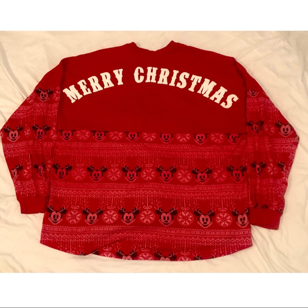 Disney Spirit Jersey: 🎄Merry Christmas!🎄Red and White Mickey Mouse Pattern XXL